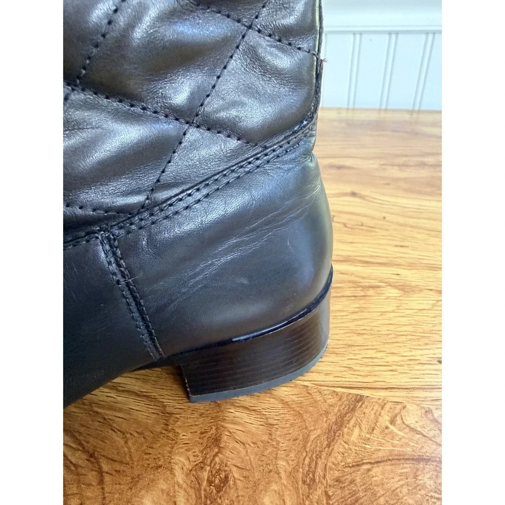 Tory Burch Kiernan Quilted Leather Riding Boots Brown Logo 8.5M